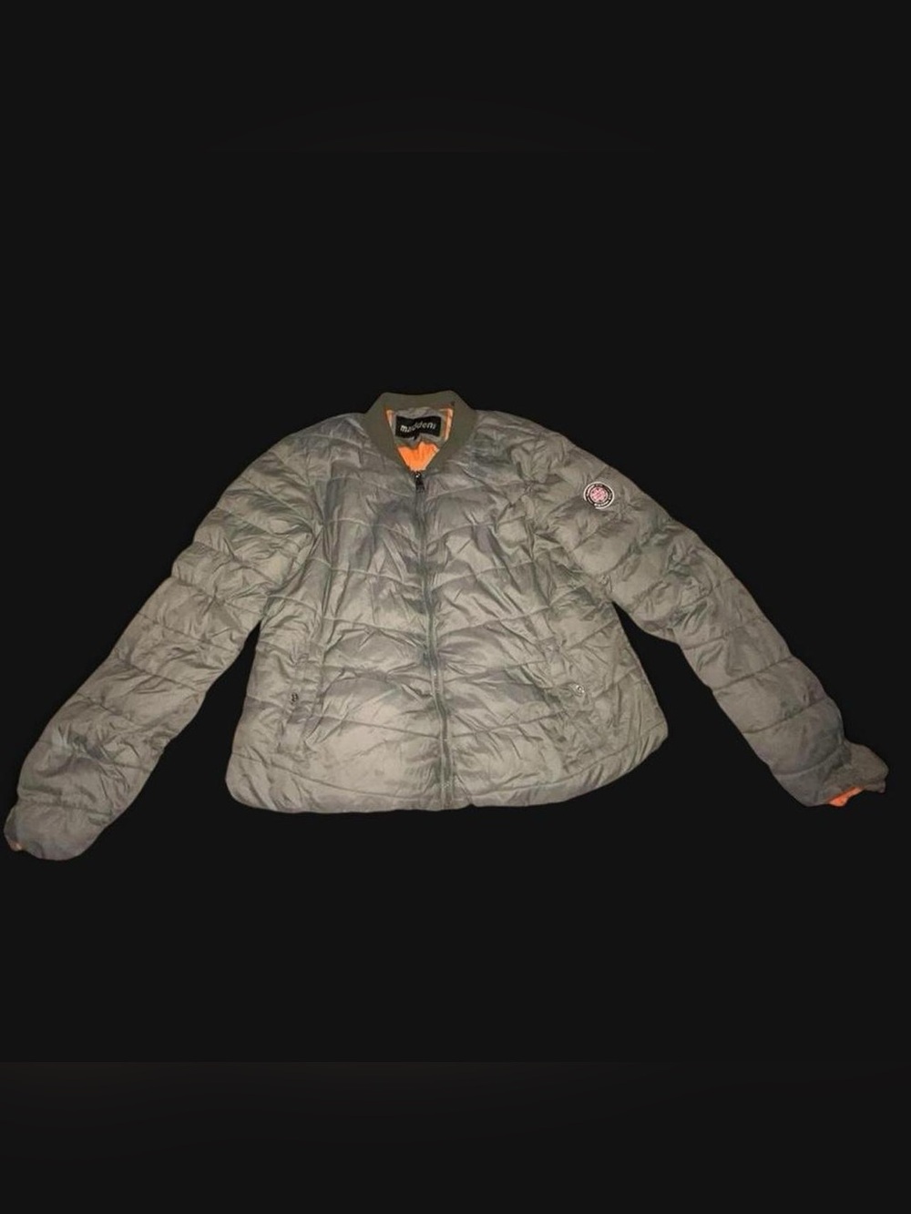 Kids Olive Green Puffer Jacket with Orange Contrast Lining